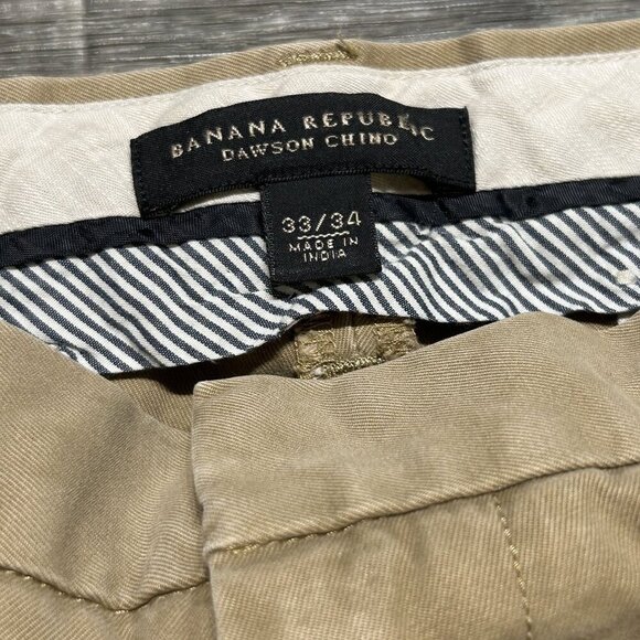 Banana Republic Flat Front Pants 33/34 Cotton Dawson Chino Khaki Front Straight - Picture 4 of 10